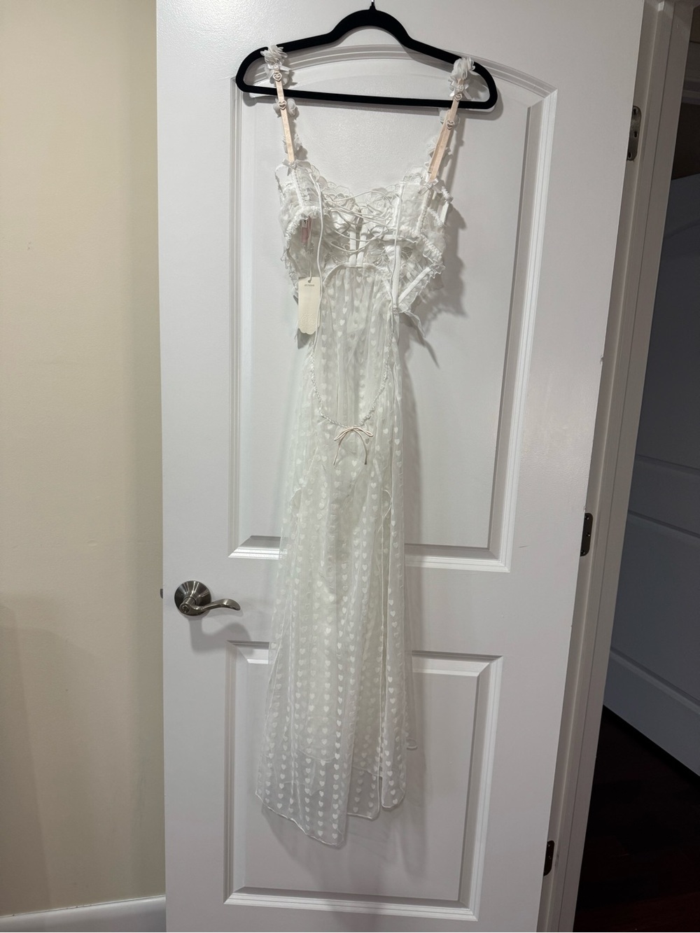 For Love And Lemons Amore White Sheer Lace Heart-Print Bridal Slip Dress XS - Picture 13 of 14
